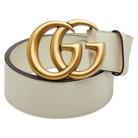 Gucci Double G Belt Size 75 30 Ivory Gold Leather
